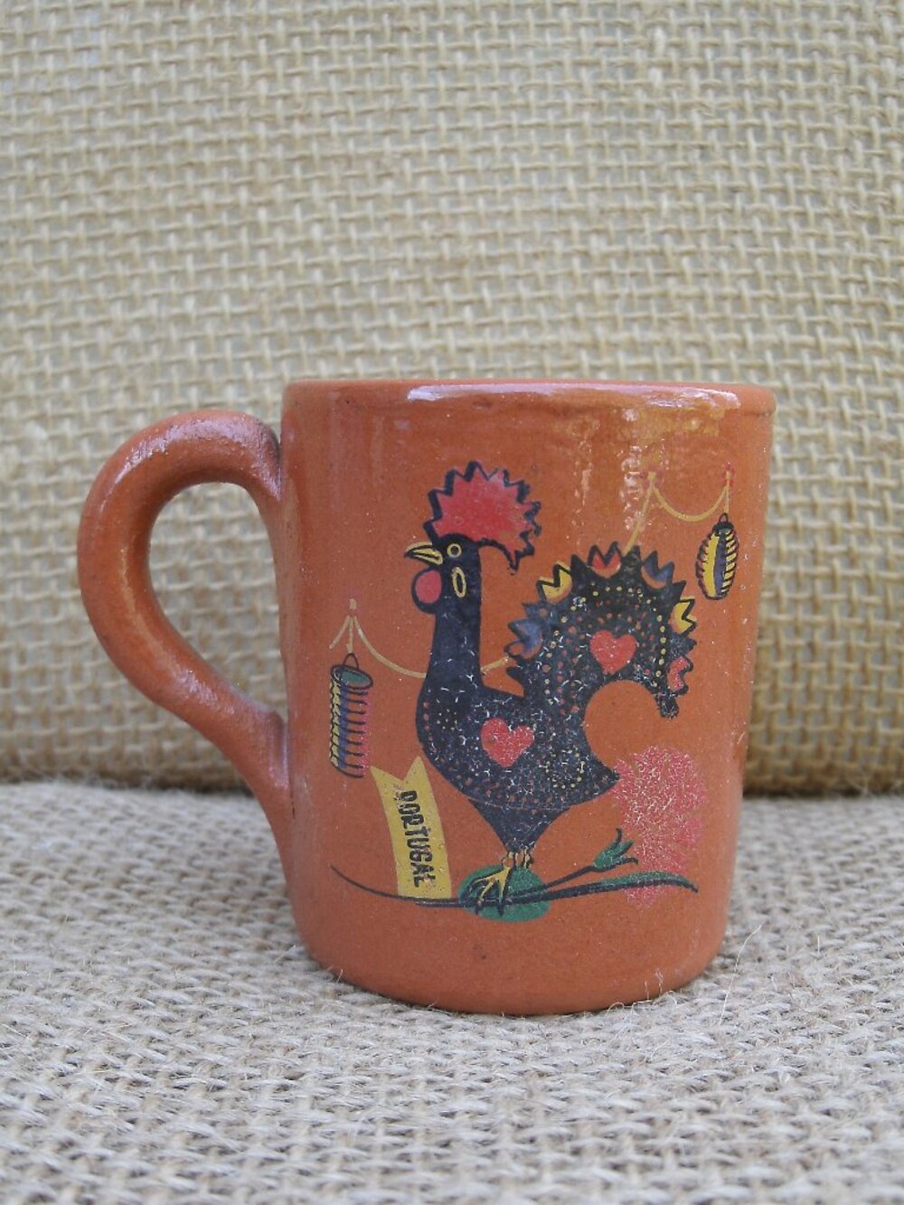 Vintage Portugal Rooster Terracotta Shot Glass Mug